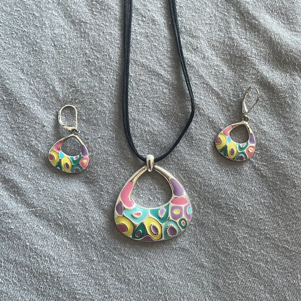 Multicolor Silver Necklace and Earring Set